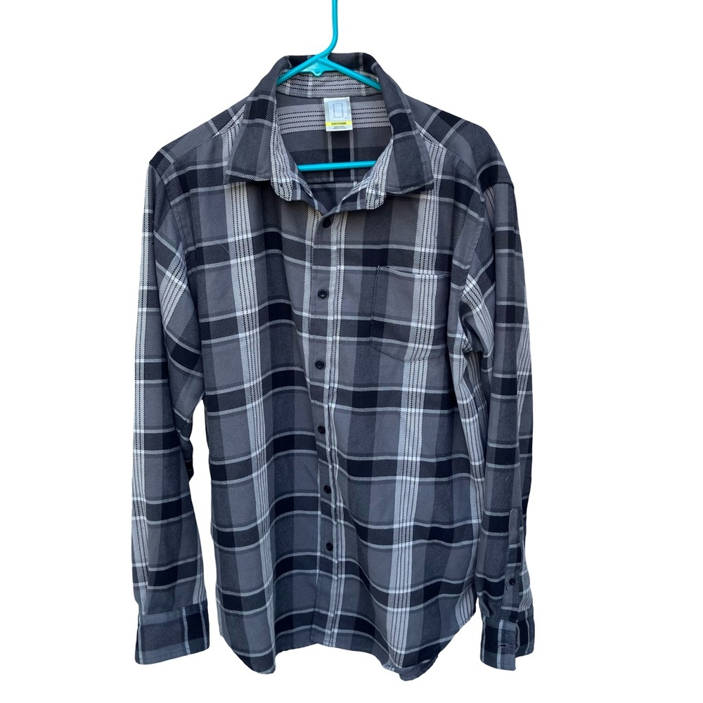 Burton Snowboard Dryride Flannel Shirt Plaid Gray Mens Large Shacket Outdoor